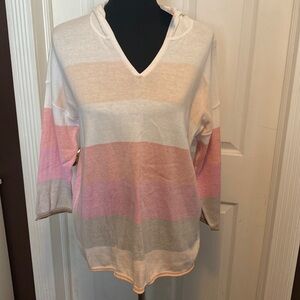 Haggar Clothing Womens Lightweight Sweater Peach Pink Tan White sz L NWT